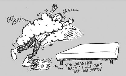 Pregnant woman being trapped by her duvet and forced to sleep