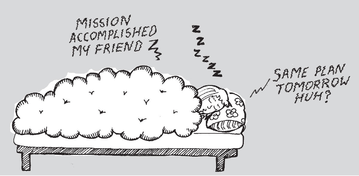 Pregnant woman being trapped by her duvet and forced to sleep