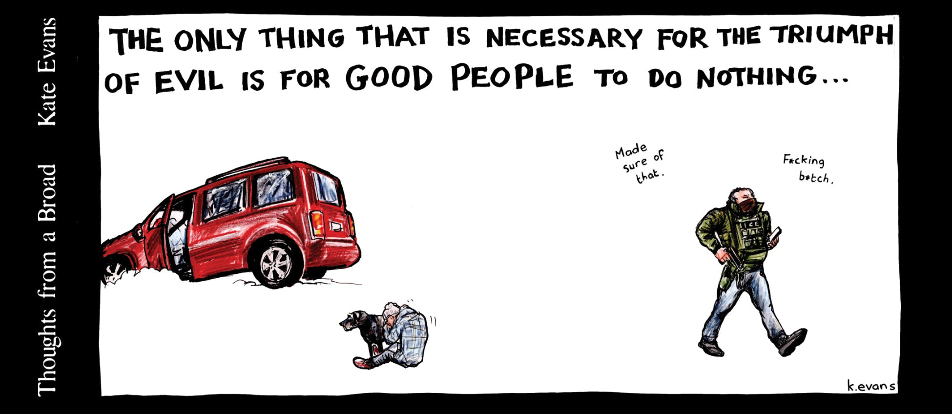 Cartoon by Kate Evans about the murder of Renee Good by ICE agents in the US