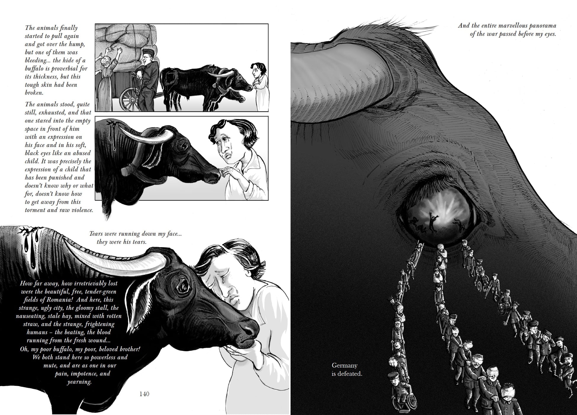 Excerpt from Red Rosa: a graphic biography of Rosa Luxemburg by Kate Evans, published by Verso Books, illustrating the buffalo letter, written from prison