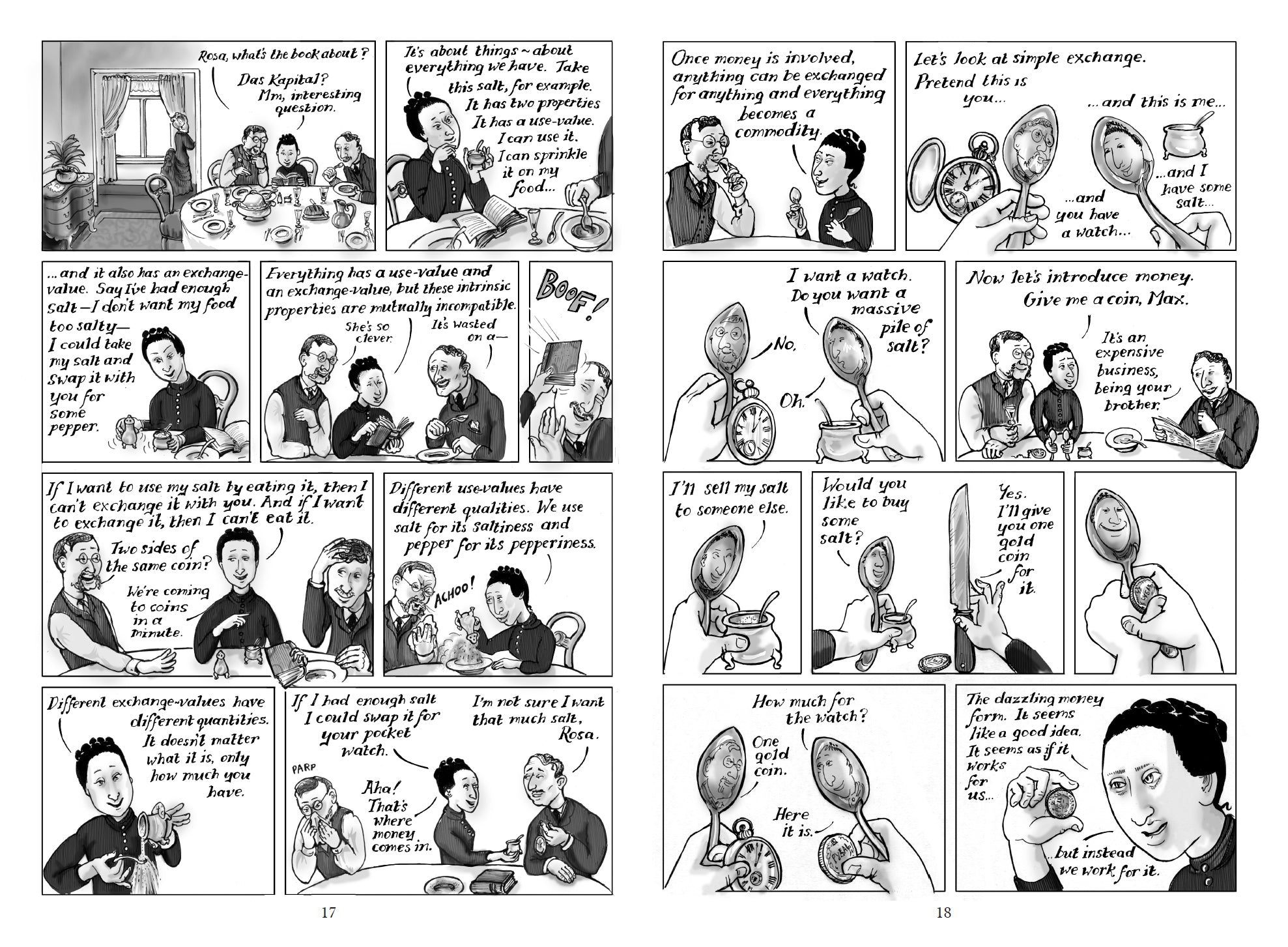Excerpt from Red Rosa: a graphic biography of Rosa Luxemburg by Kate Evans, published by Verso Books, which explains the central philosophical concepts of Karl Marx's Das Kapital