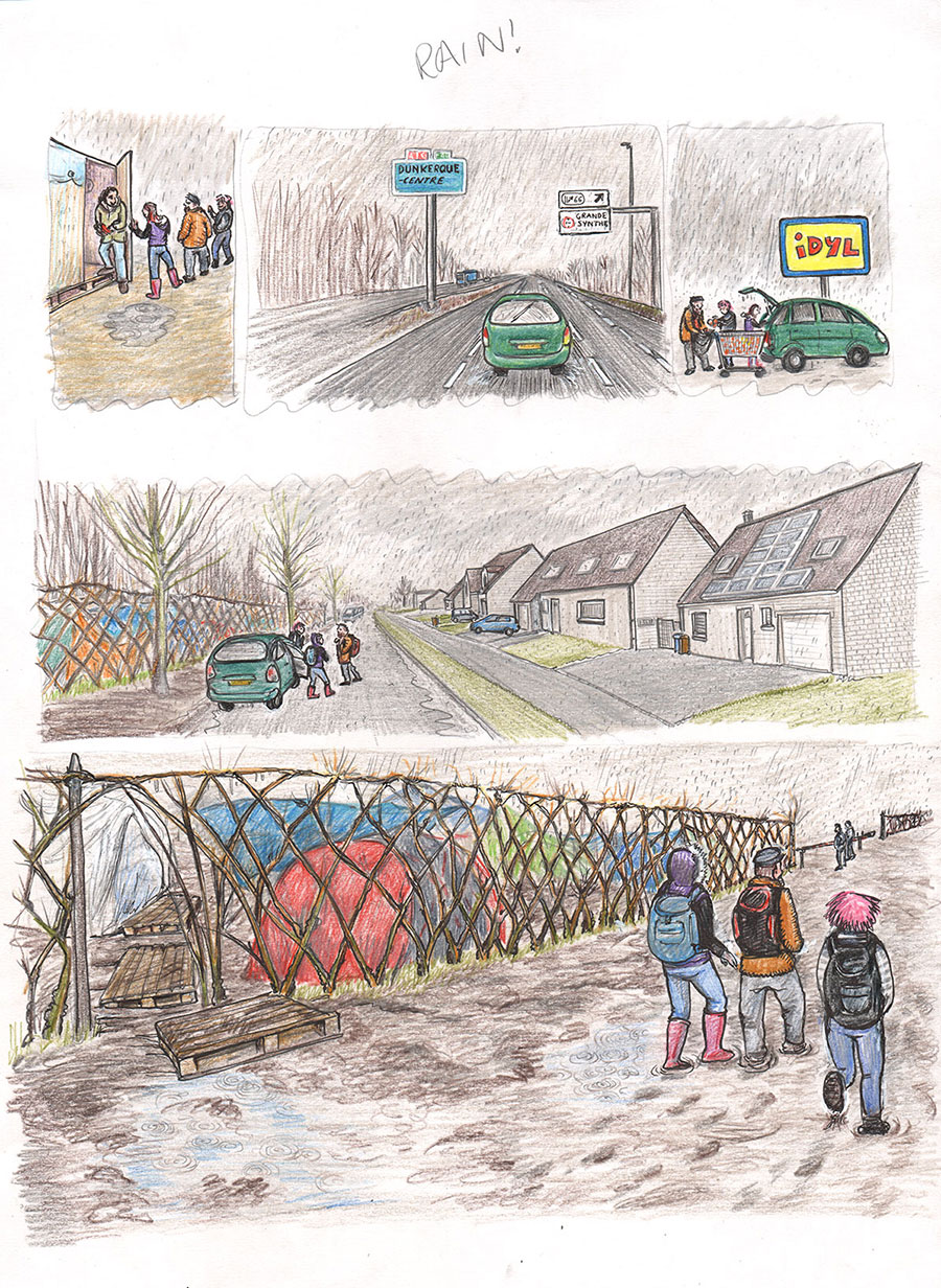 Kate Evans Cartoon of Dunkirk Refugee Camp