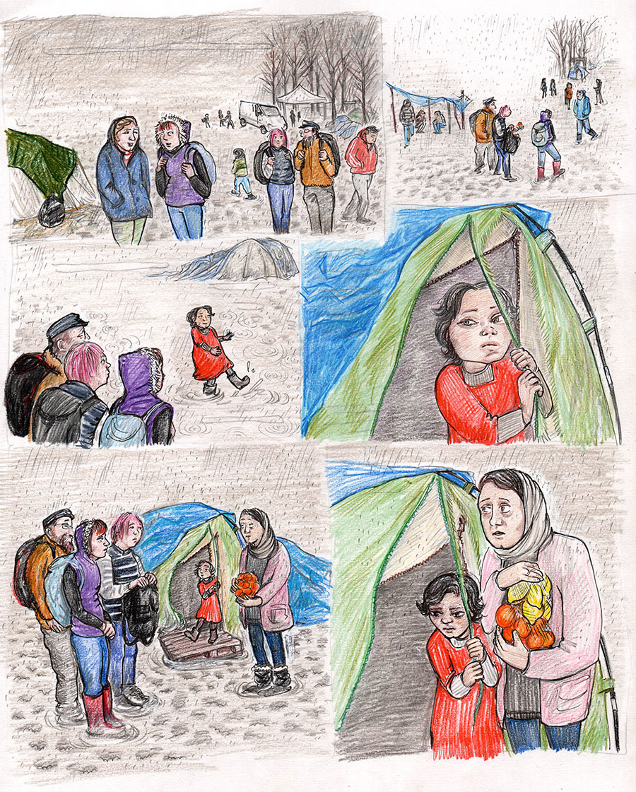 Kate Evans Cartoon of Dunkirk Refugee Camp