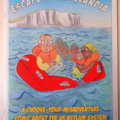 Cover of riso-printed comic Escape to Safelandia